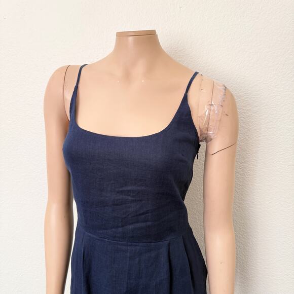 [Quince] Deep Navy 100% European Linen Scoop Neck Midi Dress NWT Size Medium M - Picture 4 of 10